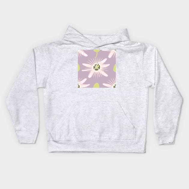 White Blossoms on a Purple Background Kids Hoodie by Sevendise